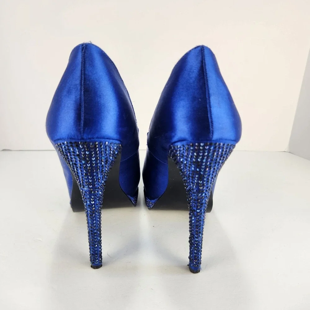 Bordello Women's Elegant Rhinestone Bright Blue Heeled Sandals Size 7